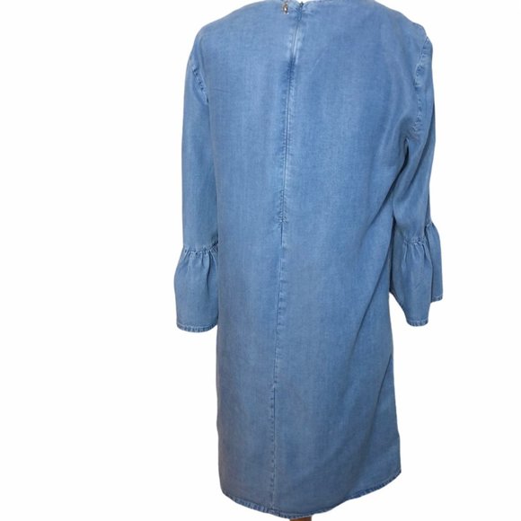 Zara Woman Chambray Trumpet Sleeve Dress Small - Picture 4 of 5